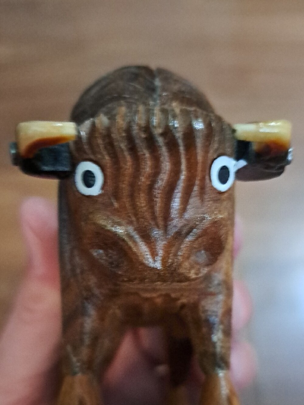 Hand-Carved Wooden Buffalo Figurine - Brown